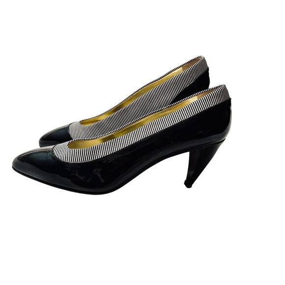 VTG Walter Steiger striped fabric & patent leather pumps made in Italy- Size 8B - Picture 4 of 9